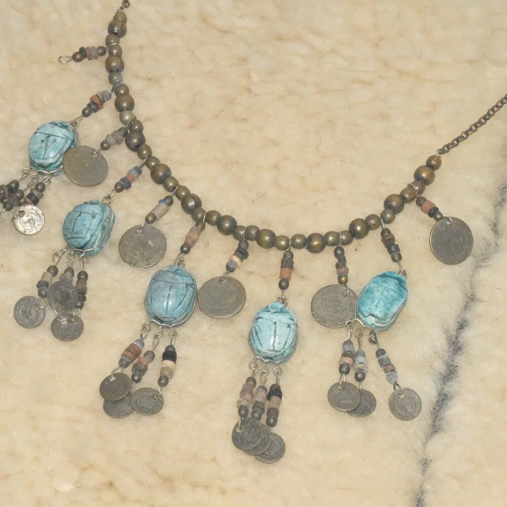 Vintage Scarab Charm Gold Coin Necklace - Picture 4 of 6